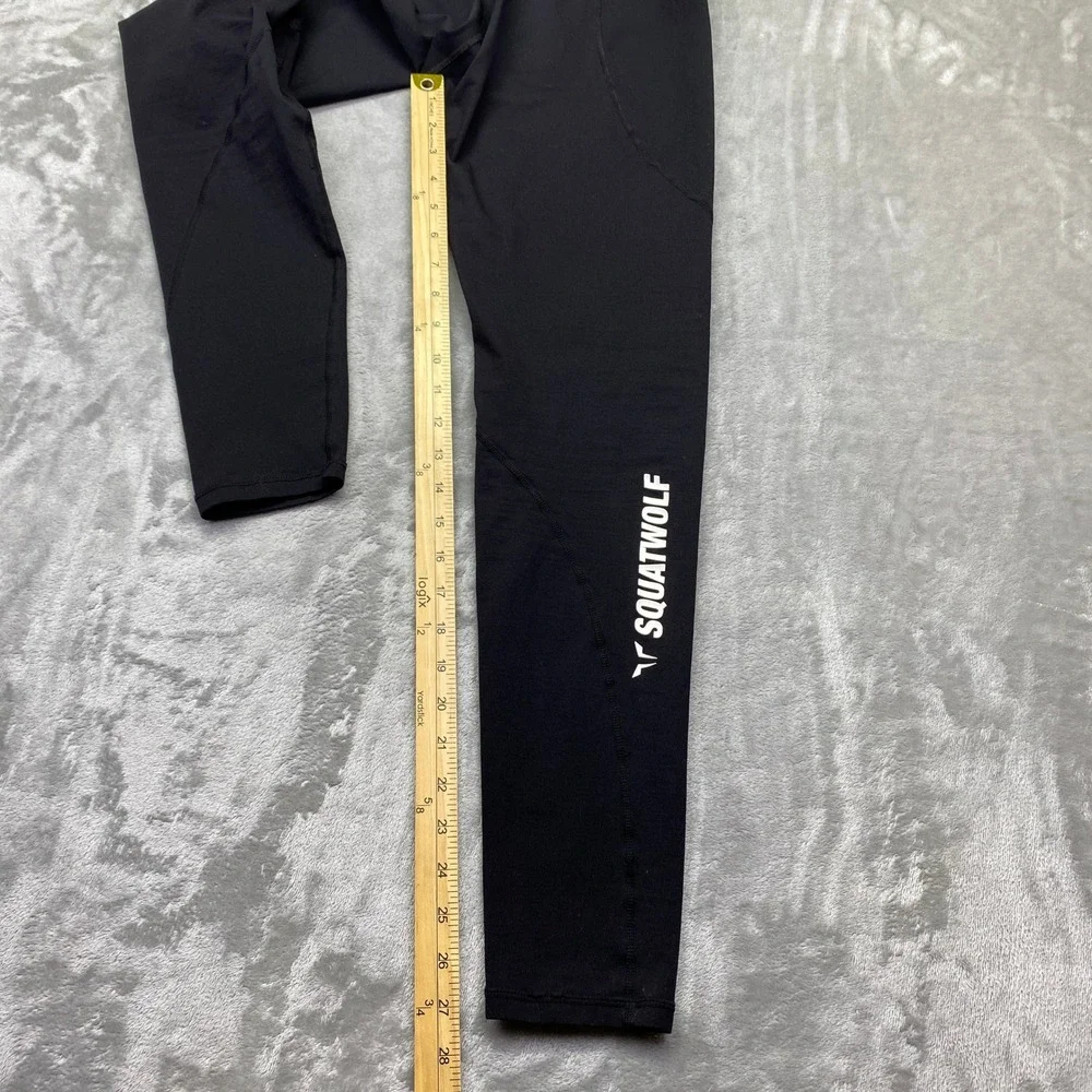 SQUATWOLF Black Athleisure Performance Leggings Logo Print Size M Grunge‎